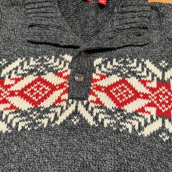 Izod Knit Festive Holiday Style Quarter Button Polo Sweater - Picture 2 of 4